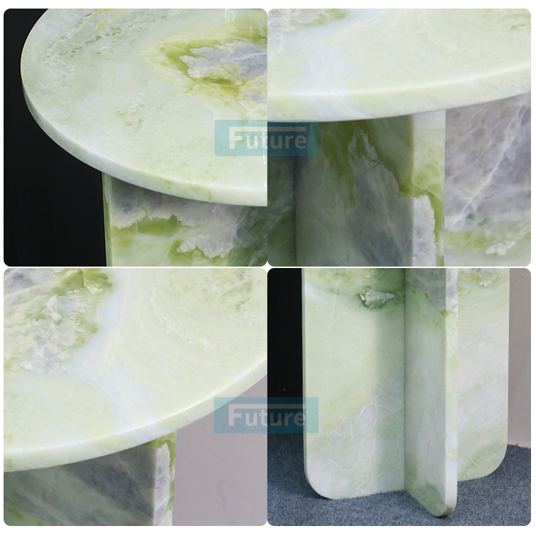 Round Top Modern 100% Natural Fendi Green Marble Stone Side Table for Apartment Villa Mansion Hotel Living Room Bed Rooom Furniture
