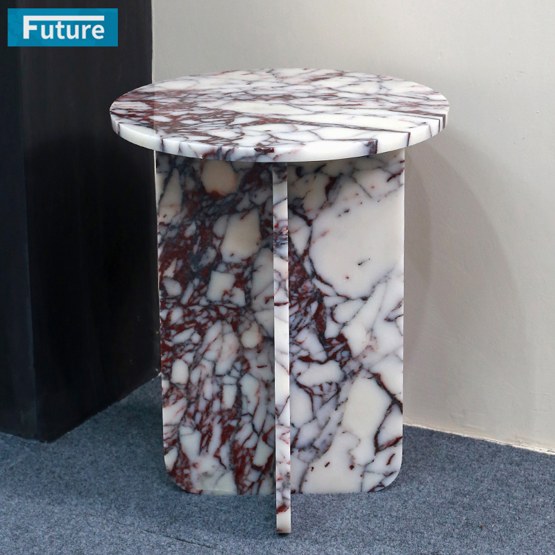 Round Top Modern 100% Natural Calacatta Viola Violet Stone Side Table for Apartment Villa Mansion Hotel Living Room Bed Rooom Furniture