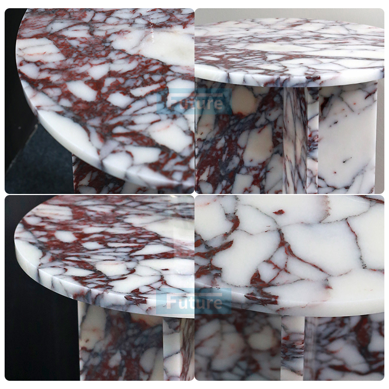 Round Top Modern 100% Natural Calacatta Viola Violet Stone Side Table for Apartment Villa Mansion Hotel Living Room Bed Rooom Furniture