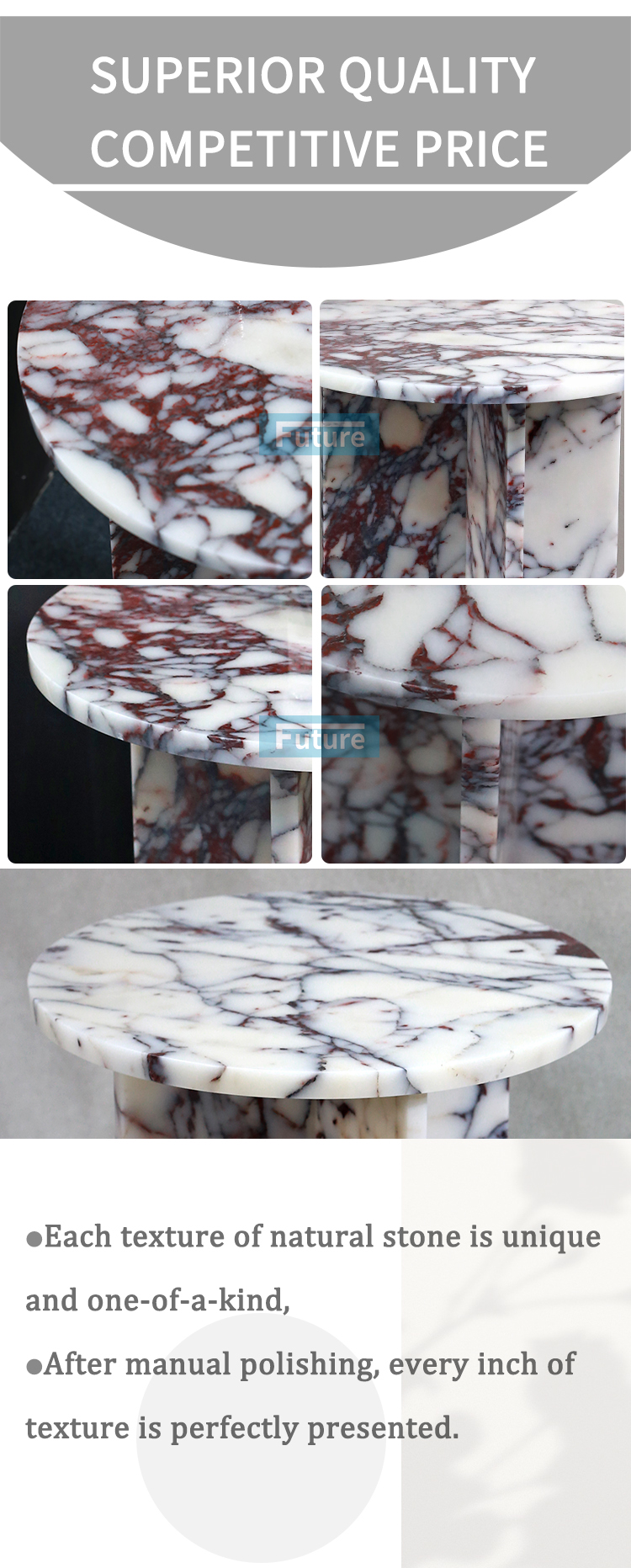 Round Top Modern 100% Natural Calacatta Viola Violet Stone Side Table for Apartment Villa Mansion Hotel Living Room Bed Rooom Furniture