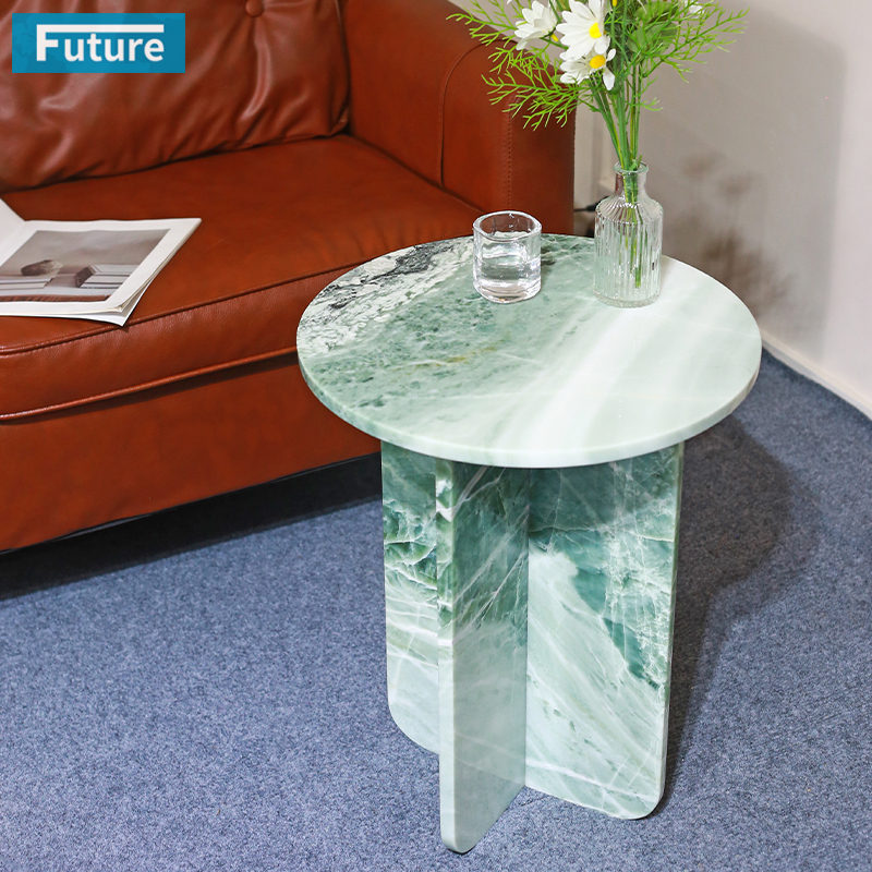 Customize Round Top Modern 100% Natural Sky Blue Marble Stone Side Table for Apartment Villa Mansion Hotel Living Room Bed Rooom Furniture