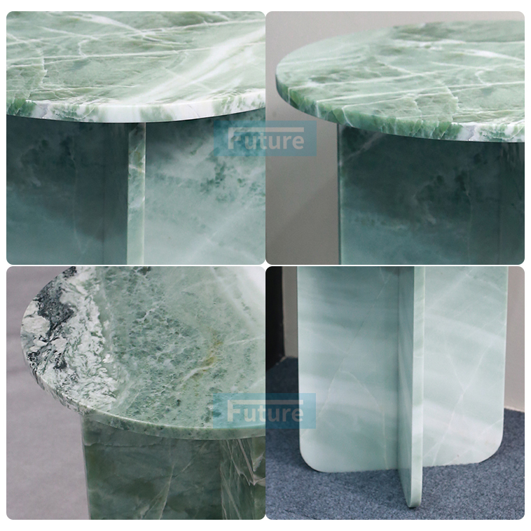 Customize Round Top Modern 100% Natural Sky Blue Marble Stone Side Table for Apartment Villa Mansion Hotel Living Room Bed Rooom Furniture