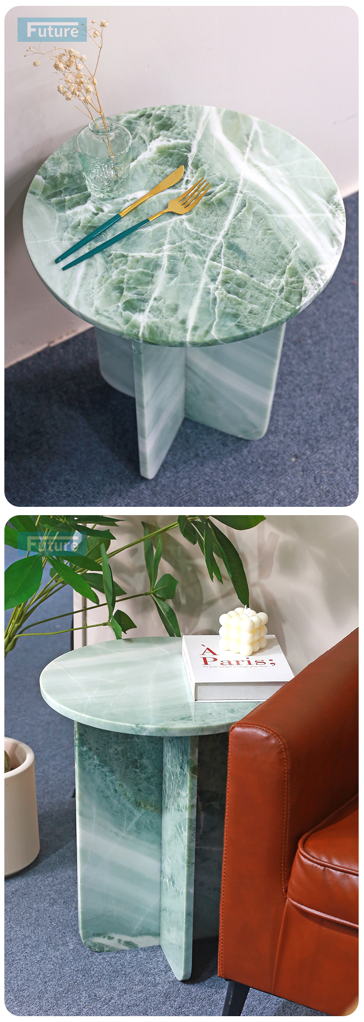 Customize Round Top Modern 100% Natural Sky Blue Marble Stone Side Table for Apartment Villa Mansion Hotel Living Room Bed Rooom Furniture